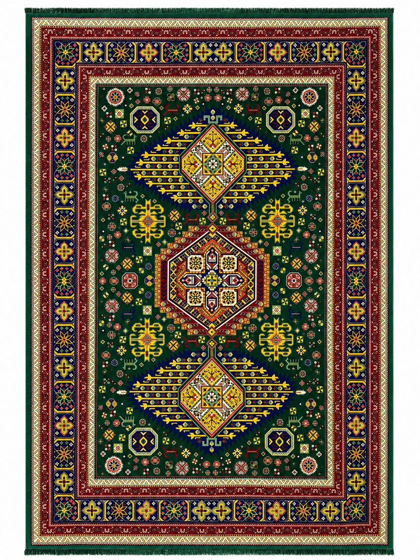 فرش طرح کاجی سبز 700 شانه سنتی 